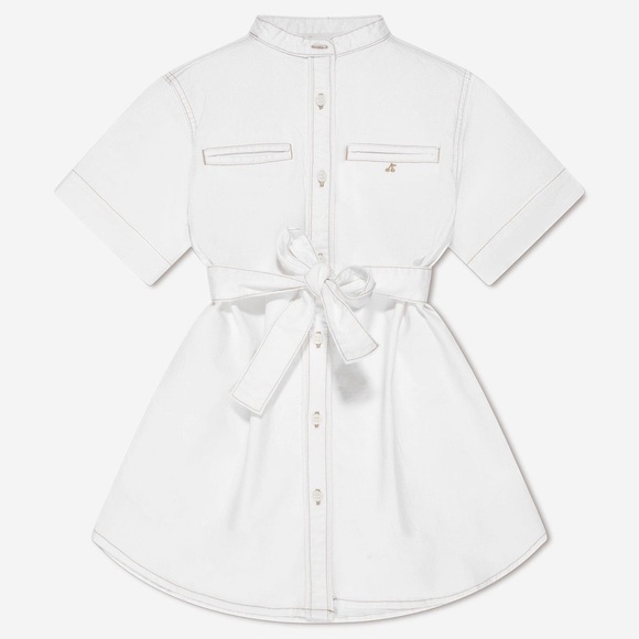 BONPOINT Girls Christa Belted Shirt Dress in White Cream - Picture 1 of 10